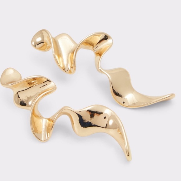 Gold Squiggle Drop Earrings - Picture 7 of 9